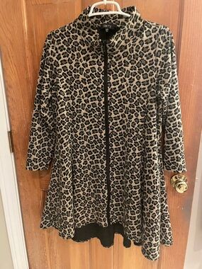 Leopard Print Zip Front Dress Jacket - Beige & Black